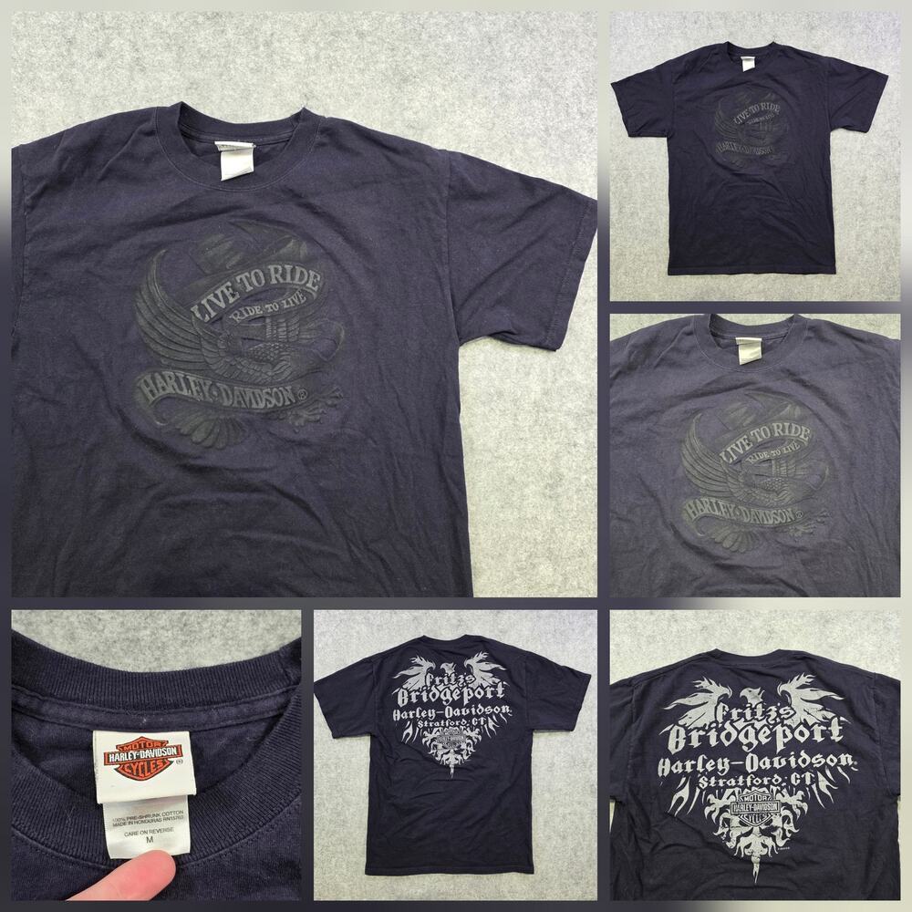 VTG Harley Davidson Motorcycle T Shirt Mens Medium Black Live To Ride Eagle CT
